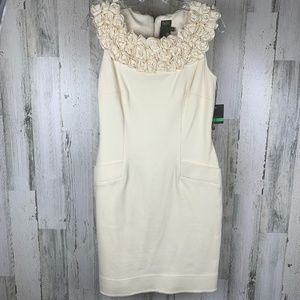 TAYLOR Cream Dress with Ruffle Floral Neckline NWT